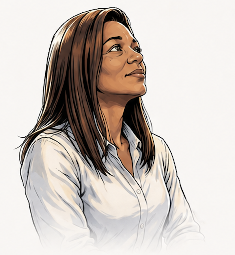 Véronique pensive, le regard levé
